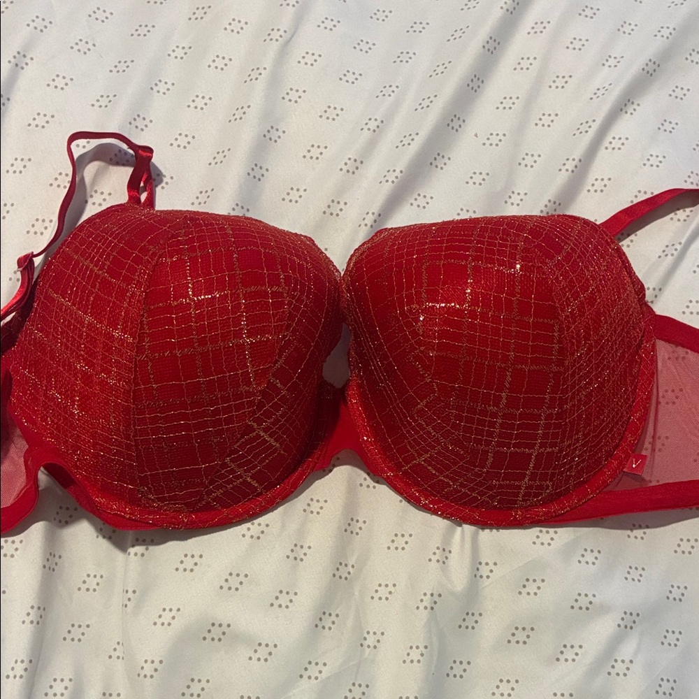 Victoria’s Secret Lined Demi Red and Gold Lace Holiday Bra